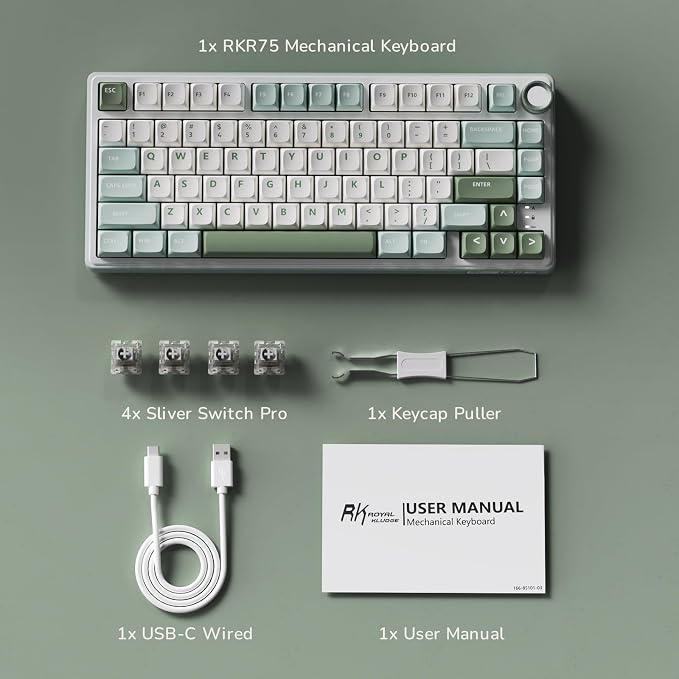 RK ROYAL KLUDGE R75 Mechanical Keyboard Wired with Volume Knob, 75% Keyboard Gasket Mounted, RGB Backlit, Creamy Keyboard with MDA Profile, PBT Keycaps, Hot Swappable Pre-lubed Tactile Switch