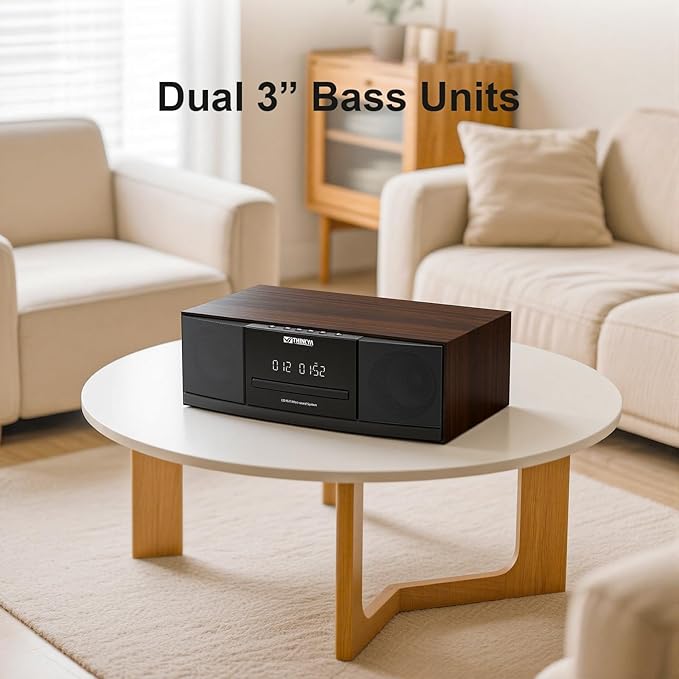 JA-318 CD Player Stereo System for Home, 36W RMS HiFi Bluetooth 5.3 CD Player with Speakers, FM Radio 40 Presets, USB/AUX Playback, LED Clock & Alarm, IR Remote Control, Vintage Wooden Design