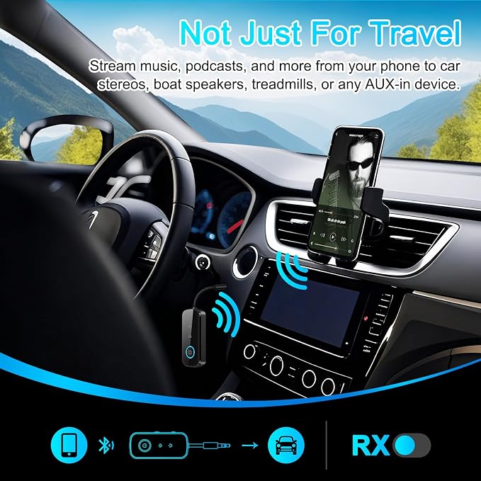 Premium Pro Bluetooth 5.4 Transmitter Receiver – Airplane Travel Essentials,aptX LL, 2-in-1 Wireless Adapter for TV/Flight/Gym, Works with 2 AirPods/Headphones, Bluetooth Receiver for Car/Home Stereo