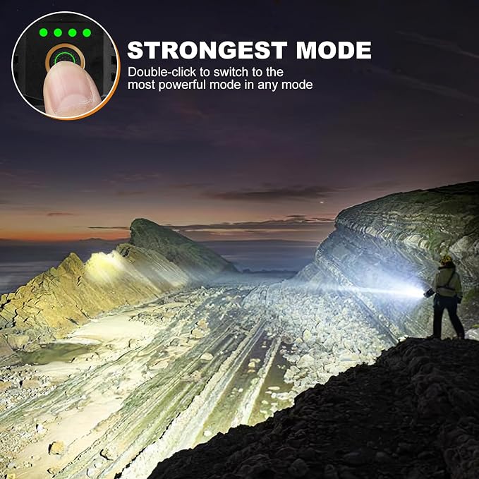 Kmivo Brightest Flashlight, Rechargeable 200,000 High Lumens Flash Light Spotlight with 8 Modes for Outdoor, Caving, Camping