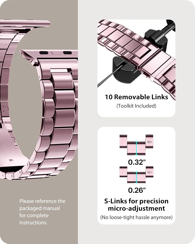 Fullmosa Metal Band Compatible with Apple Watch Bands 41mm 40mm 38mm, iWatch Band with Case for Apple Watch Series 9 8 7 6 5 4 3 2 1 SE3/2/1, Rose Pink