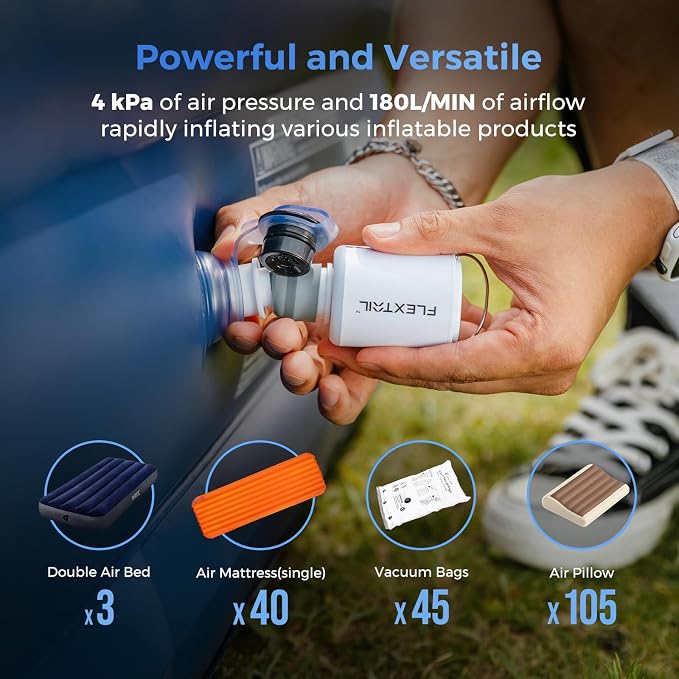 FLEXTAILGEAR Air Pump for Inflatables with Camping Lantern, Tiny Pump 2X, 4kPa Portable Air Pump Rechargeable Air Mattress Pump with Magnetic Design, for Sleeping Pads Pool Floats Swimming Rings