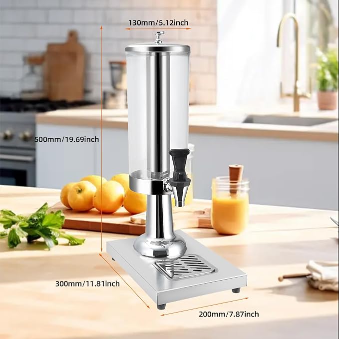 Hot and Cold Beverage Dispenser with Stand, 0.79 Gallon All-in-One Commercial Drink Dispenser with Ice Core&Stainless Steel Drip Trays for Parties, Beer Bar, Coffee (1 HEAD-0.79 GAL, SILVER)