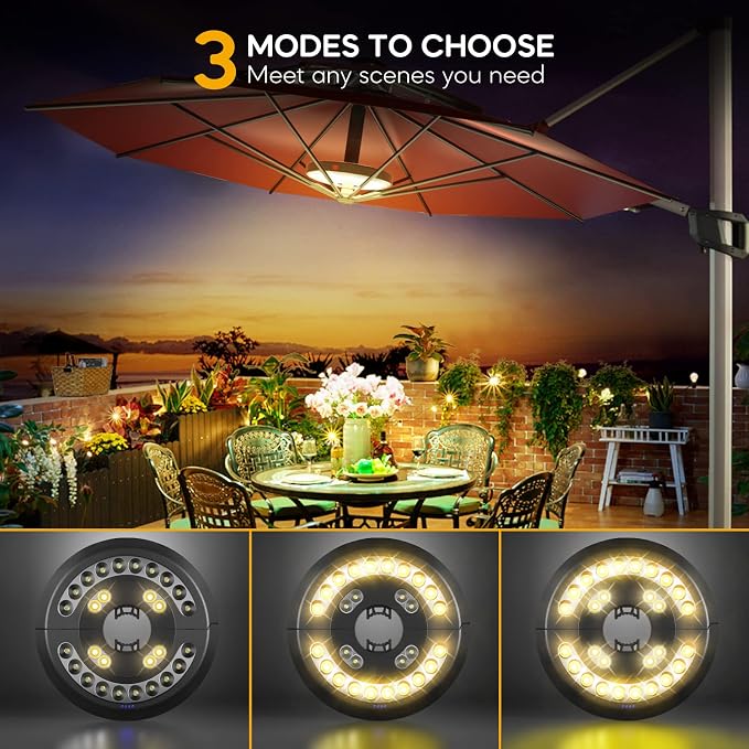 Eletorot Patio Umbrella Lights-Rechargeable Outdoor Lights for Patio Decor, Patio Table Pole Light 28 LED 3 Lighting Modes, Patio Lighting Pool Accessories, Patio Backyard Decor, Garden, BBQ, Camping