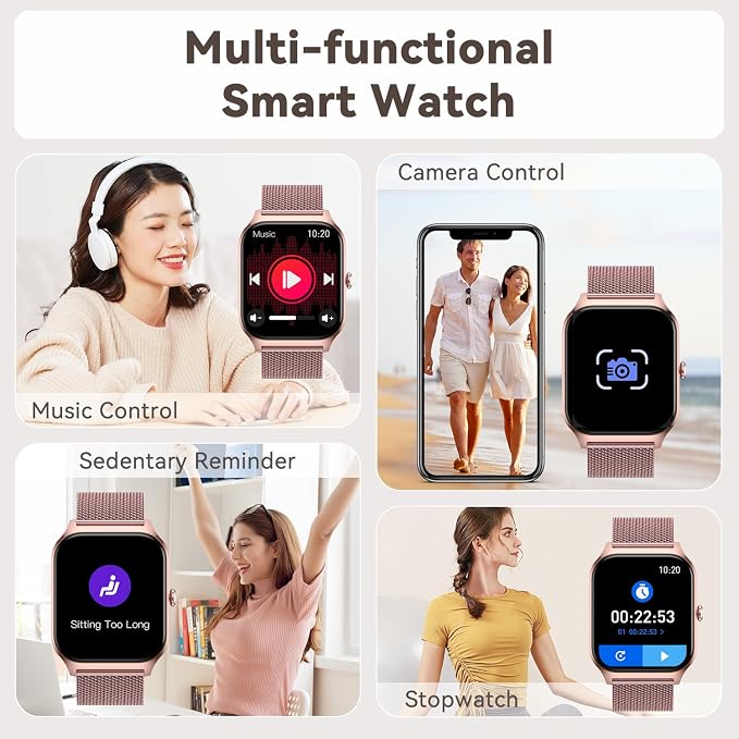 Smart Watch for Women Fitness Tracker: Rose Gold Bluetooth Make Answer Call Digital Mens Watches Waterproof Run Smartwatch Android Phone iPhone Samsung Compatible Sleep Heart Rate Monitor Pedometer