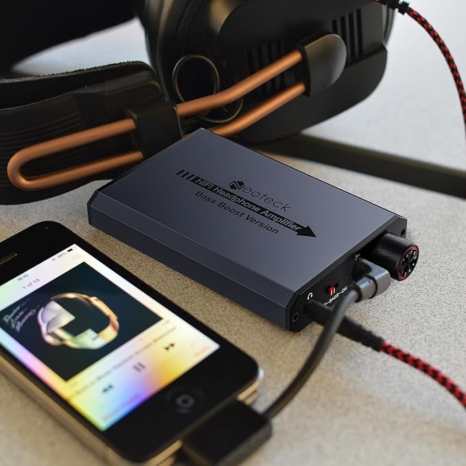 Neoteck 3.5mm Headphone Amp with Bass Boost Portable HiFi Headphone Amplifier, 16-300 Ohm, Aluminum Matte Surface for Mac, Phones, iPad, MP3, MP4 Computers PS4 PS5 Controller-Dark Grey