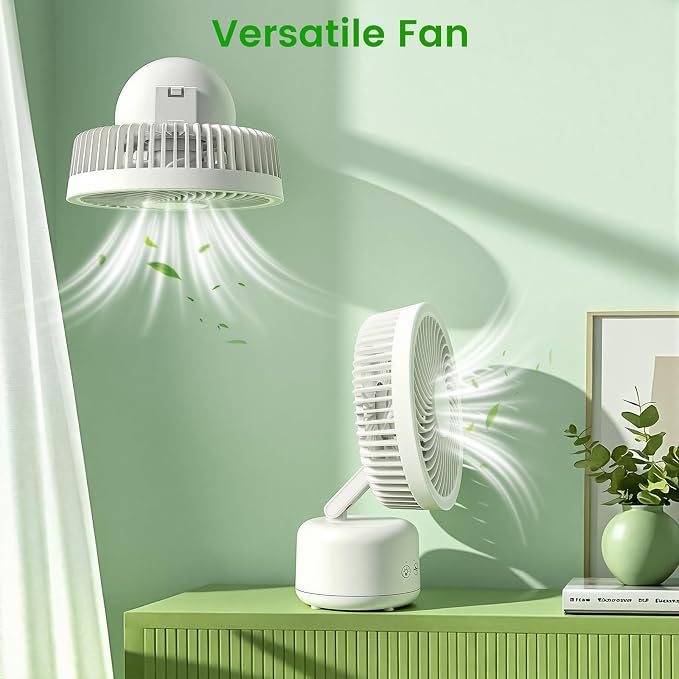 Electactic Personal Fan, Camping Fan - Rechargeable, 360° Oscillation, Type-C, LED, 4 Speeds, Remote/Timer. Hanging/Wall Mount, Tripod Stand. Office, Bedroom, Indoor/Outdoor, Tent, Travel, Jobsite