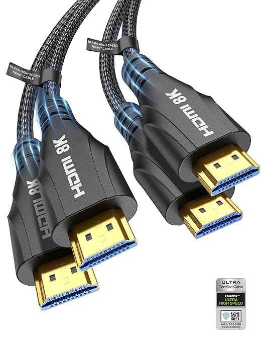 Cratree HDMI Cables 10FT 2Pack- Certified 8K Ultra High Speed HDMI Braided Cable 48Gbps,8K 60hz,4K 120hz,eARC,HDCP 2.2-2.3 - Compatible for HDTV/PS5/Blu-ray/RTX 3080 3090