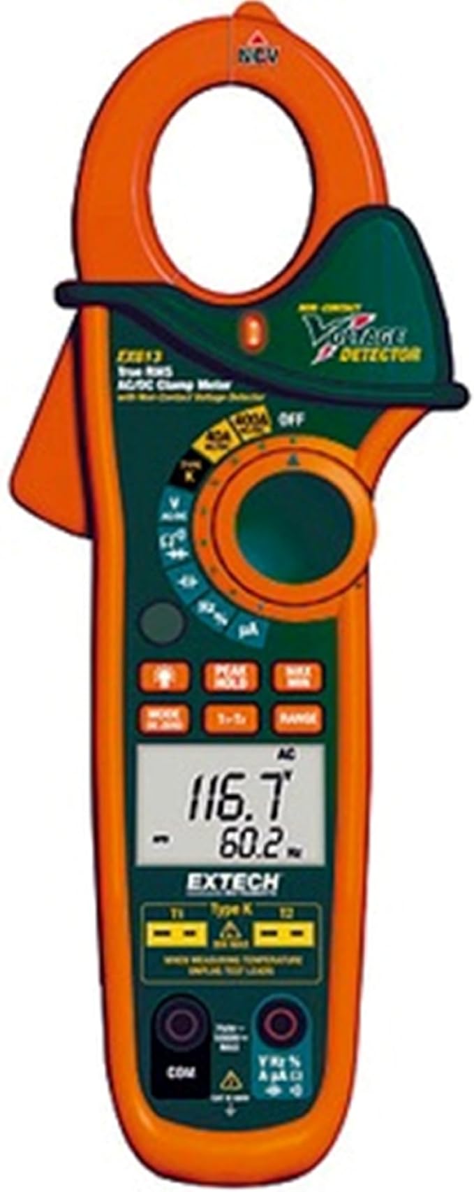 Extech EX613 Clamp Meter 400A with Dual Type K Inputs and IR Thermometer