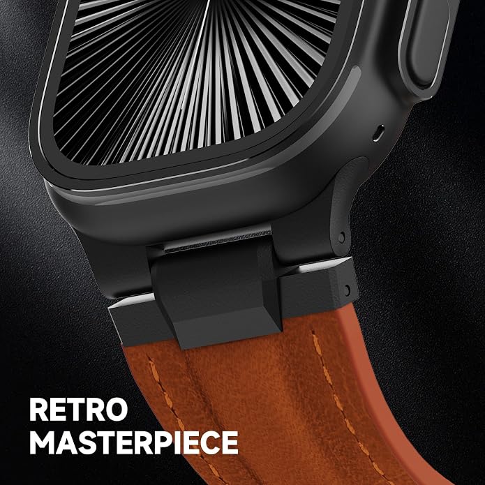 Vintage Genuine Leather Band for Apple Watch Ultra 49mm (2026 Upgrade), Rugged Replacement Strap Compatible with iWatch 46mm 45mm 44mm - for Men Women, Fit Ultra3/2/1, SE 3/2/1, Series11 10/9/8/7/6/5/4