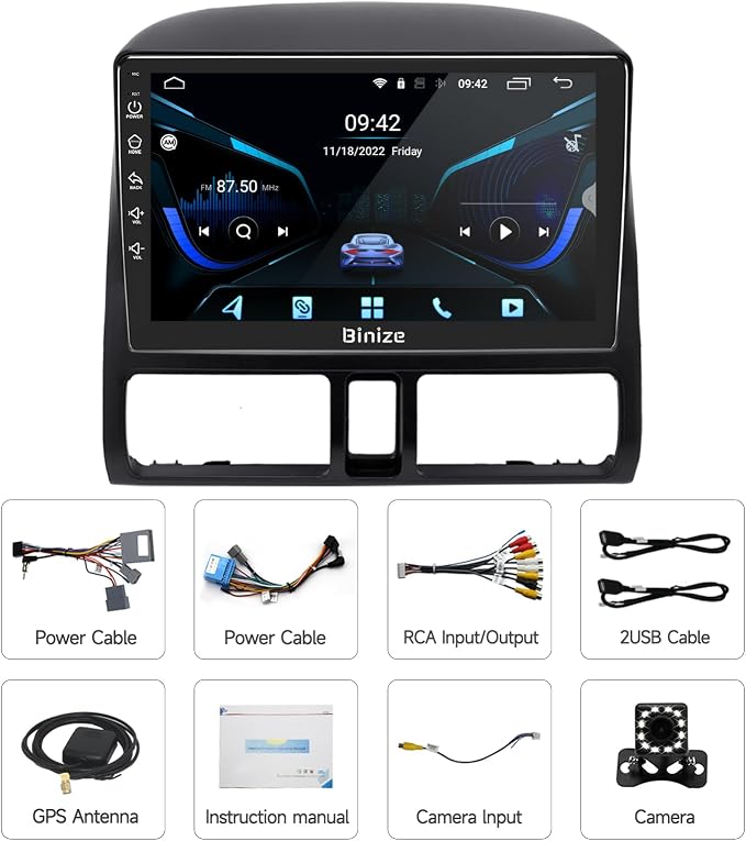 BINIZE Android 13 Car Stereo Radio Compatible with Honda CRV 2002 2003 2004 2005 2006 with Wireless CarPlay Android Auto,Touch Screen Bluetooth Car Radio with GPS WiFi HiFi FM/RDS Backup Camera