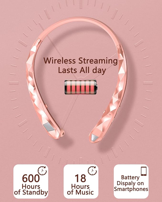 Neckband Bluetooth Headphones, Retractable Headphone Design with IPX5 Waterproof & Vibration Alerts, Neckband Headphones Stereo Noise Cancelling for Gym/Office