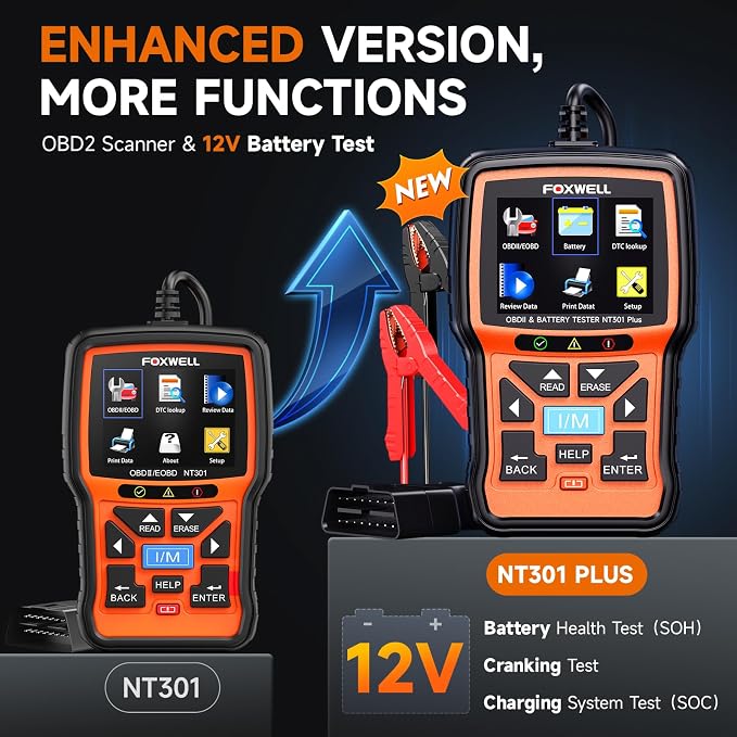 FOXWELL NT630 Plus with NT301 Plus ABS SRS SAS Code Reader Scan Tool Bi-Directional OBD2 Scanner OBD2 Scanner with 12V Battery Tester