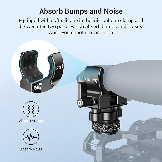 SmallRig Shotgun Microphone Holder (Cold Shoe), Built-in Soft Silicone, Bumps and Noises Absorption BSM2352