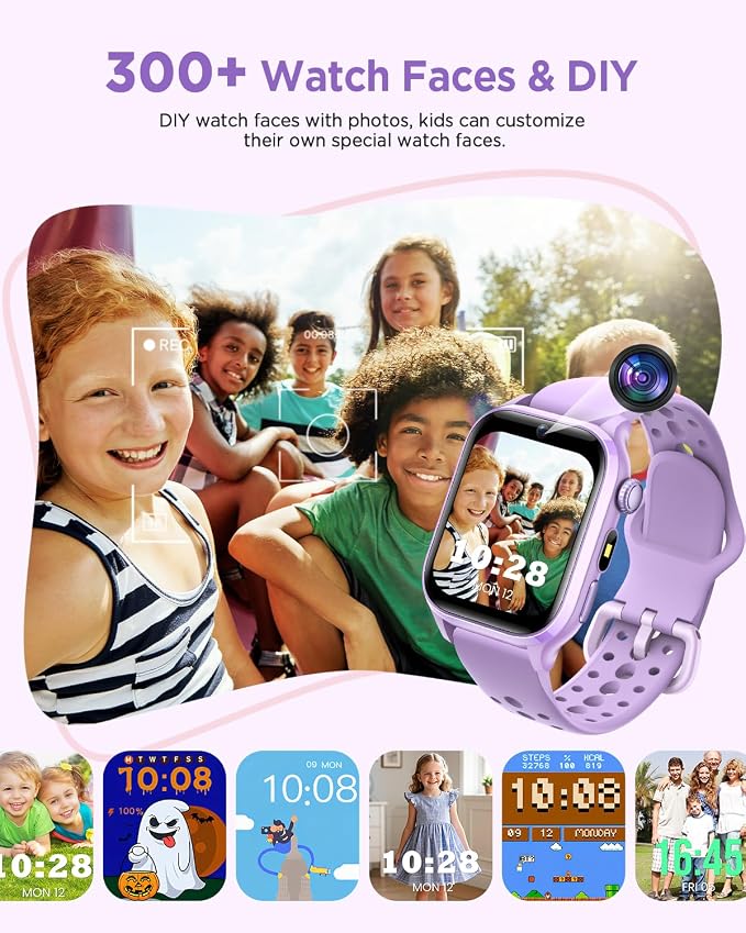 Smart Watch for Kids NO APP/Phone, 1.52" Fitness Tracker Watch Pedometer, Heart Rate, Flashlight, Video Camera, Puzzle Games, Sleep Monitor, IP68 Waterproof, Gift for Boys Girls 5-16,Purple