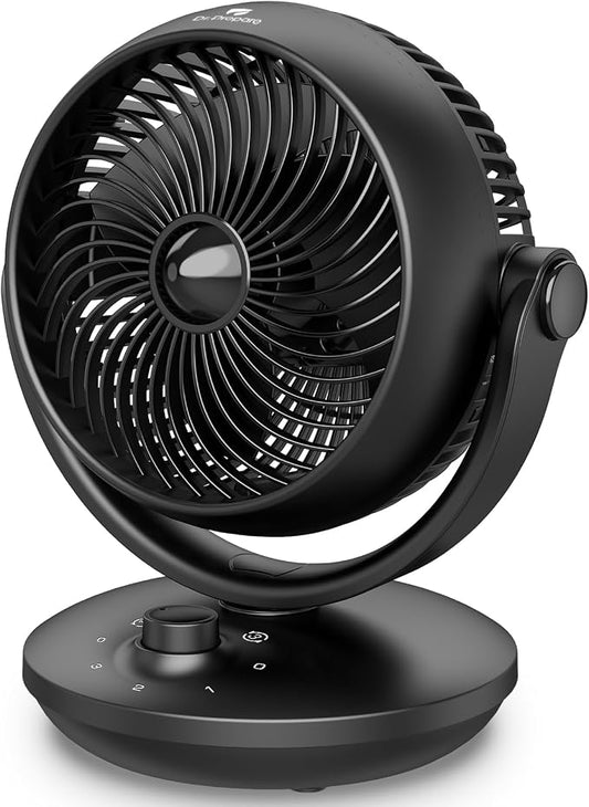 DR.PREPARE Fan for Bedroom, Small Desk Air Circulator Fan, 70° Auto-Oscillating Vortex Fans, Quiet Cooling, 3 Speeds, 100° Adjustable Tilt, Portable for Rooms, Office