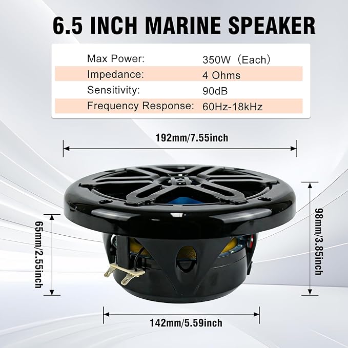 STUDIOFINIX 6.5 Inch 700W Marine Speakers with LED Lights -2 Way Weather Resistant Boat Speakers Perfect for Boats, ATVs, UTVs （Pair,Black）