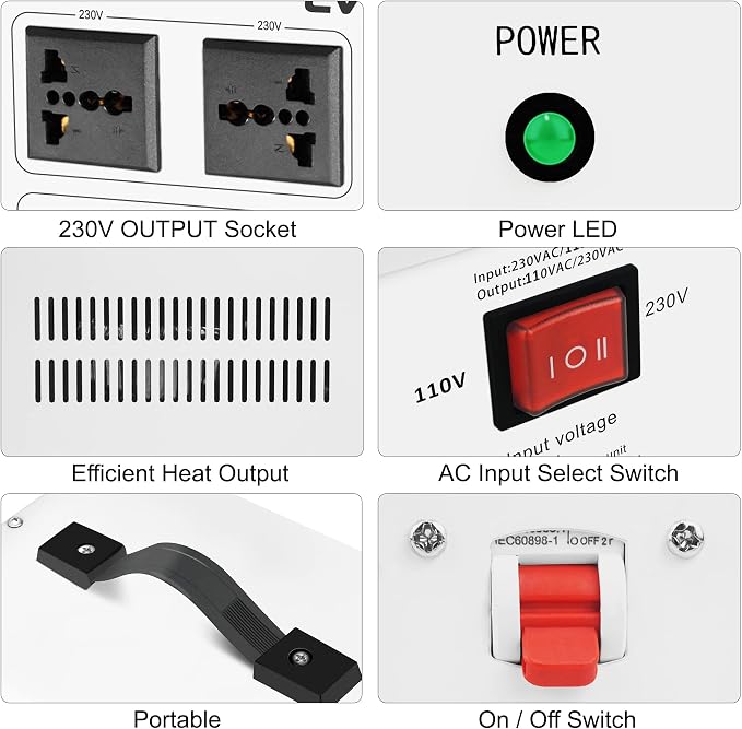 LVYUAN 2500W Voltage Transformer Converter Step Up/Down Converter 110/120 Volt - 220/240 Volt with 2 US&2 Universal Outlet and CE Certified,Circuit Break Protection