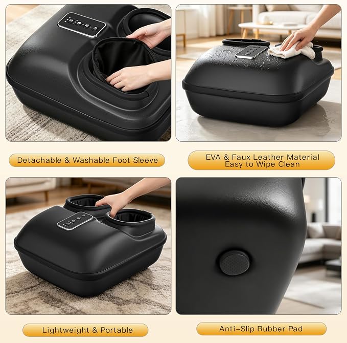 Foot Massager with Heat, Heated Foot Massager for Neuropathy Plantar Fasciitis, Upgrade 6 Airbags 29 Nodes Deep Rolling, Compression, Ankle Kneading, Gifts for Men Women