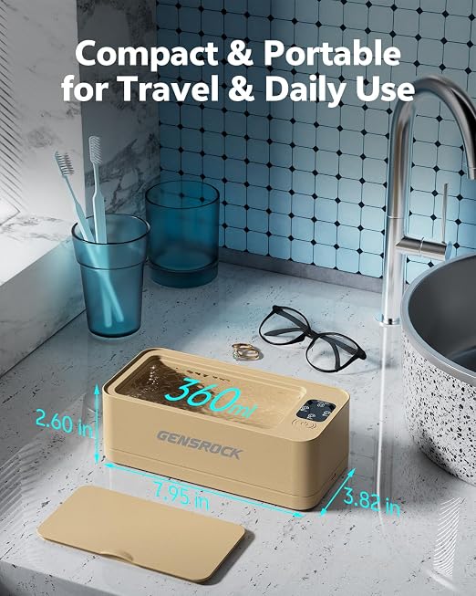 GENSROCK Ultrasonic Jewelry Cleaner, 48kHz Sonic Cleaner, 3 Modes Deep Cleaning, 360ML Food Grade Tank, 45dB Quiet, for Jewelry, Rings, Gold, Silver, Glasses, Dentures(Rose Gold)