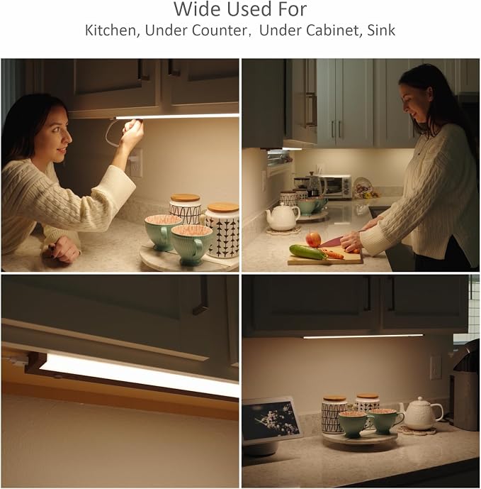 Leetdud Under Cabinet Lighting Plug in or Hardwired Built-in Dimmer, 12 Inch 6W, 5CCT 2700/3000/3500/4000/5000K, Linkable Counter Lights for Kitchen, ETL Dimmable LED Light Fixture, Bronze