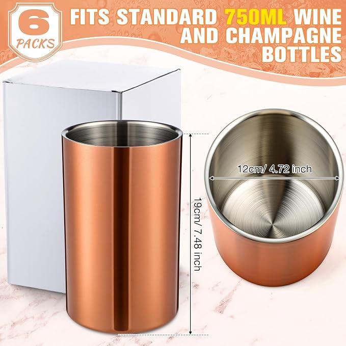 Potchen 6 Pack Wine Chiller Bucket Wine Bottles Cooler Bulk, Stainless Steel Double Wall Insulated Champagne Ice Bucket for Parties,Fits for 750 ml Bottles (Copper)
