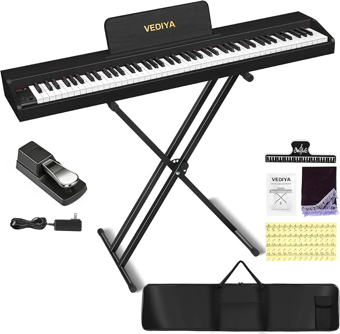 Digital Piano Keyboard 88 key,Semi-Weighted Electric Piano,Full Size Acoustic Piano for Beginners with Pedal, USB-MIDI Compatibility (Black)