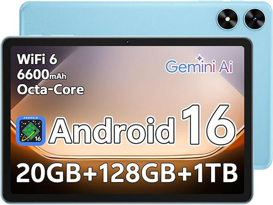 Tablet 10.1 inch Android 16 Tablet with Octa-Core Processor, 20GB RAM 128GB ROM 1 TB Expandable, 1280x800 HD IPS Touch Screen, GPS, 8H Battery, WiFi 6, BT 5.2, Dual Camera (Blue)