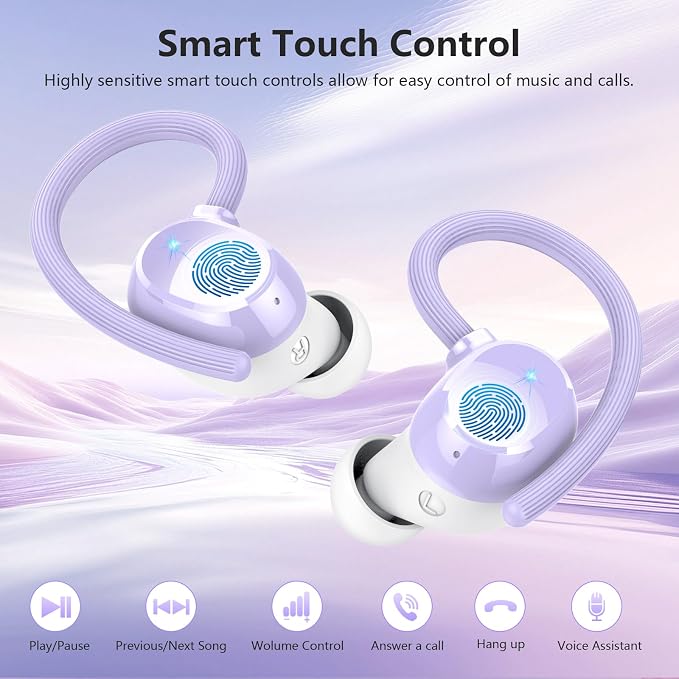 Wireless Earbuds, Bluetooth 5.4 Sport Headphones, 128H Playtime Over Ear Buds for Small Ear, Stereo Deep Bass, Sport Wireless Bluetooth Earphones, IPX7 Waterproof Running Headphones for iOS Android
