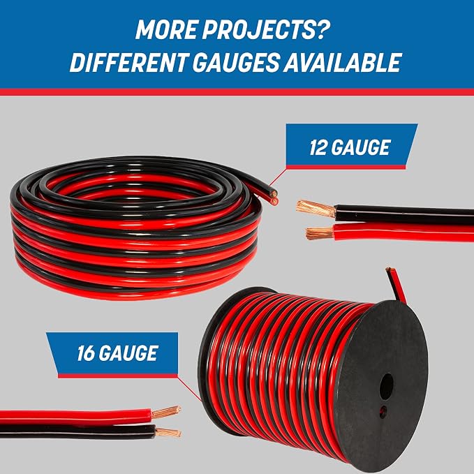 GS Power 16 Gauge Wire 100ft Oxygen Free, OFC Pure Copper Electrical 12v Low Voltage Speaker Wire Spool, 16AWG for Electric, Automotive, Trailer, Stereo, RC, Car, Home Theater, LED, Lamp Wiring