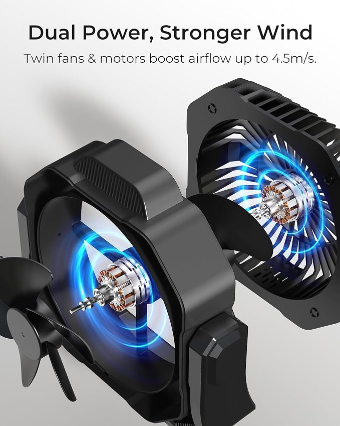 8” Portable Rechargeable Fan, Battery Operated Camping Fan with 27H Work Hours, Remote, Auto Oscillation, Timer, Hook for RV Tent Hurricane Emergency Black