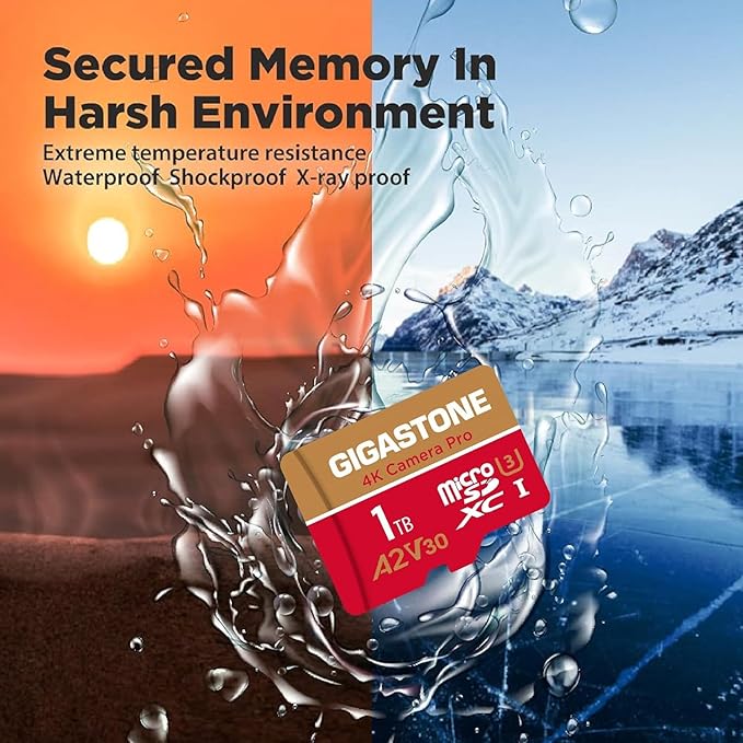 [5-Yrs Free Data Recovery] Gigastone 1TB Micro SD Card, 4K Camera Pro, R/W up to 150/130MB/s, for GoPro, DJI, Drone, 4K UHD Video Recording, MicroSDXC UHS-I U3 A2 V30, with Adapter & USB-C Card Reader
