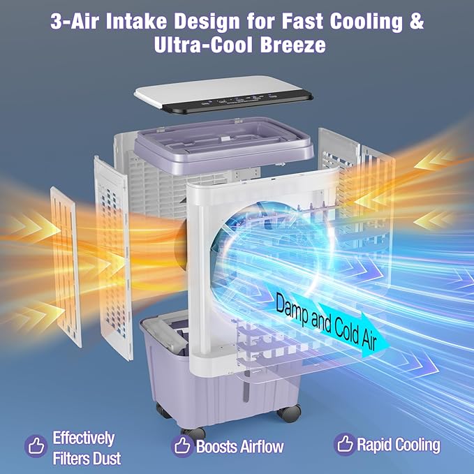 Portable Air Conditioners, 3000 CFM Swamp Cooler, Evaporative Air Cooler with 6.87 Gal Water Tank, 3 Speeds & 4 Modes, 120° Oscillation, 15H Timer Air Cooler for Home, Kitchen, Bedroom