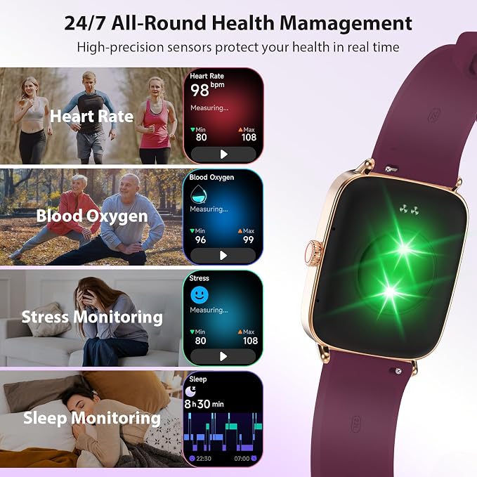 Smart Watch for Women Men, 1.85" HD AMOLED Fitness Tracker (Answer/Call) with 24/7 Heart Rate/Sleep/SpO2 Monitor for iPhone & Android, 120+ Sports Modes Smartwatch with IP68 Waterproof, 2 Bands