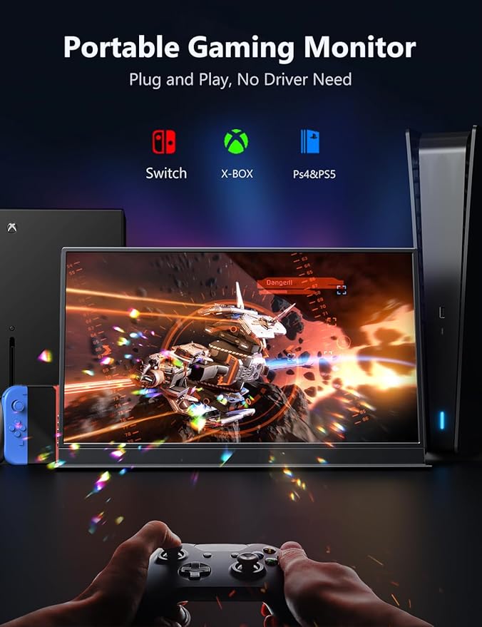 Portable Gaming Monitor, 17.3" 2.5k 144HZ IPS Portable Laptop Monitor, Second Screen Dual USB C HDMI Computer Gaming Display with Speakers & Smart Cover, Travel Monitor for PC Phone PS4/5 Xbox Switch