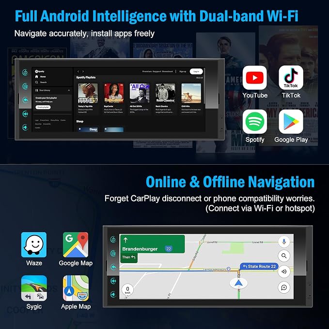 Single DIN Car Radio Android Head Unit with Wireless CarPlay Android Auto, 6.9" IPS Touchscreen Car Play Stereo with Bluetooth 5.2 WiFi USB FM/RDS SWC, Support Backup Camera