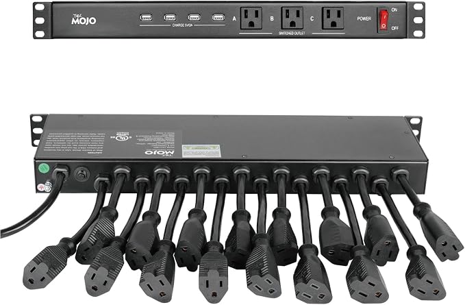Tecmojo 1U Rack Mount 19 Outlet PDU Power Distribution Unit Circuit Breaker fits 19-inch AV/Network/Server Cabinet/Closet/Enclosure