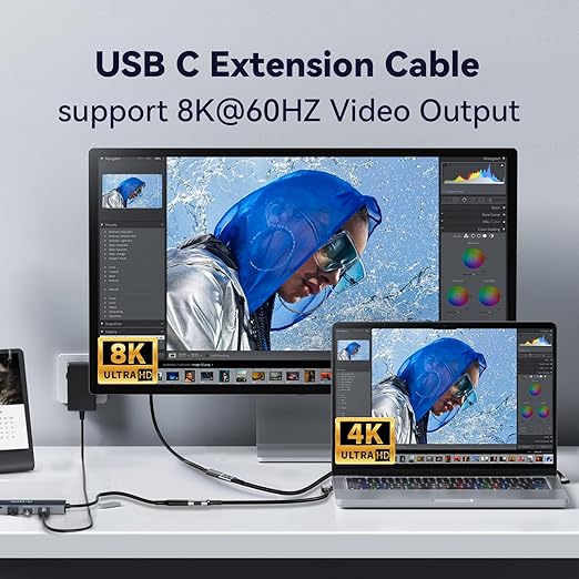 long right angle usb4 extension 6.6FT/2M for Thunderbolt 4 Extension Cable high Speed 40Gbps Data Transfer, 8k/4k@60hz video,240w Fast Charging,male to female usbc high speed 90 degree extension cable