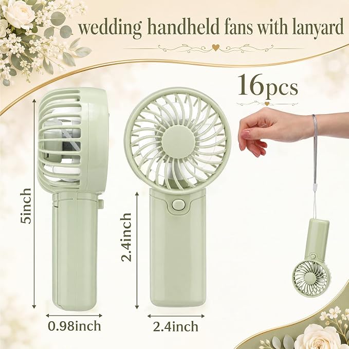 Rossesay 16 Pcs Mini Portable Fan Handheld Battery Operated Portable Small Personal Fans for Summer Beach Indoor Outdoor Travel Cooling Gift (Sage Green)