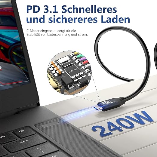 USB C 3.2 Gen 2 Cable, 16.5FT 20Gbps Type C 4K@60Hz UHD Video 5A/240W PD3.1 Fast Charge Compatible with Thunderbolt 3/4 for Phone 15Pro MacBook Monitor 5M