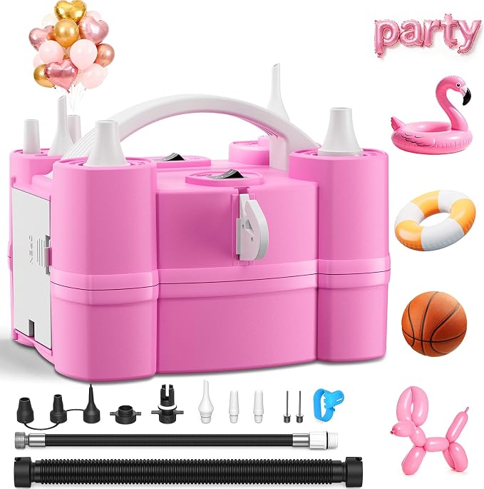 Keaibuding Electric Balloon Pump, 4-in-1 Balloon Blower with Triple Inflating Ports for All Balloons, Air Pump for Sports Balls, Inflator& Deflator for Inflatables (Dust-Proof Storage Bag Included)