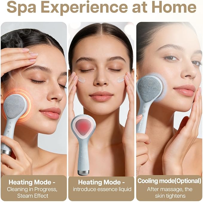 Face Scrubber, Thermal & Cooling Modes, Face Brush, Deep Pore Cleansing, Silicone Face Scrubber, Electric Sonic Vibrations, Facial Cleansing Brush, Waterproof Home Spa & Travel Skincare