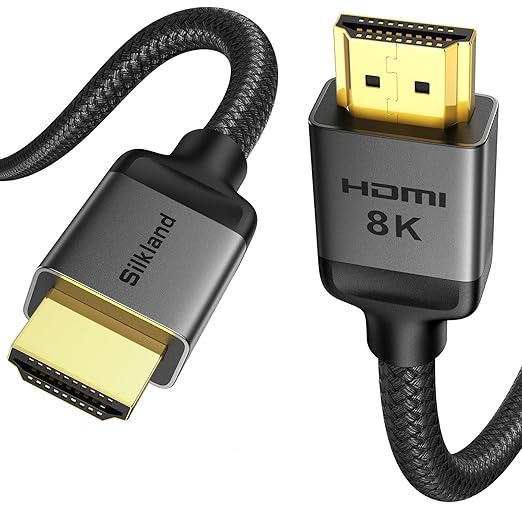 Silkland HDMI 2.1 Cable 8ft, [4K@240Hz 144Hz 120Hz, 8K@60Hz] 1440P Ultra High Speed HDMI Cable 48Gbps (Upgrade Braided), HDR10+, eARC, HDCP 2.3, Compatible for Xbox/PS5/PS4/Roku TV