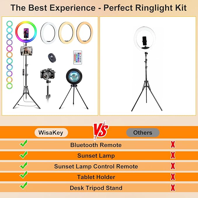 13" Selfie Ring Light with Stand 76" Tall & Phone Holders,Sunset Lamp, Tablet Holder,Desk Tripod& 51 Color Modes, Ring Light Tripod for iPhone,Video Recording,Live Streaming(TikTok/YouTube/Instagram)