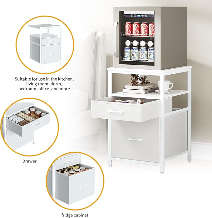 Herture Mini Fridge Stand with 3 Storage, Mini Fridge Cabinet, Beverage Fridge Table, Heavy Duty 18.11" L* 18.11" W Tabletop, for Dorm, Apartment,Office, Bedroom Black HB03BXW