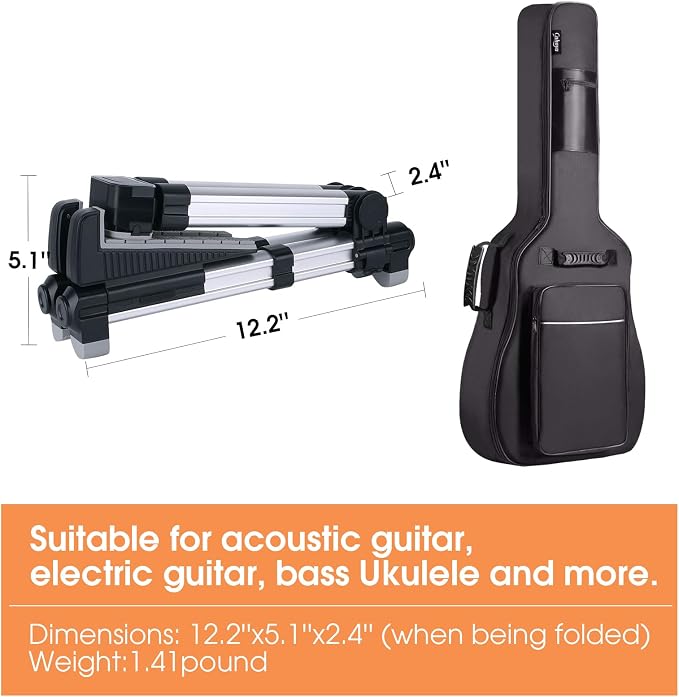 ENO MUSIC Alumium Alloy A-Frame Universal Folding Acoustic Guitar Stand, Suitable for Electric Bass Guitars , Silver