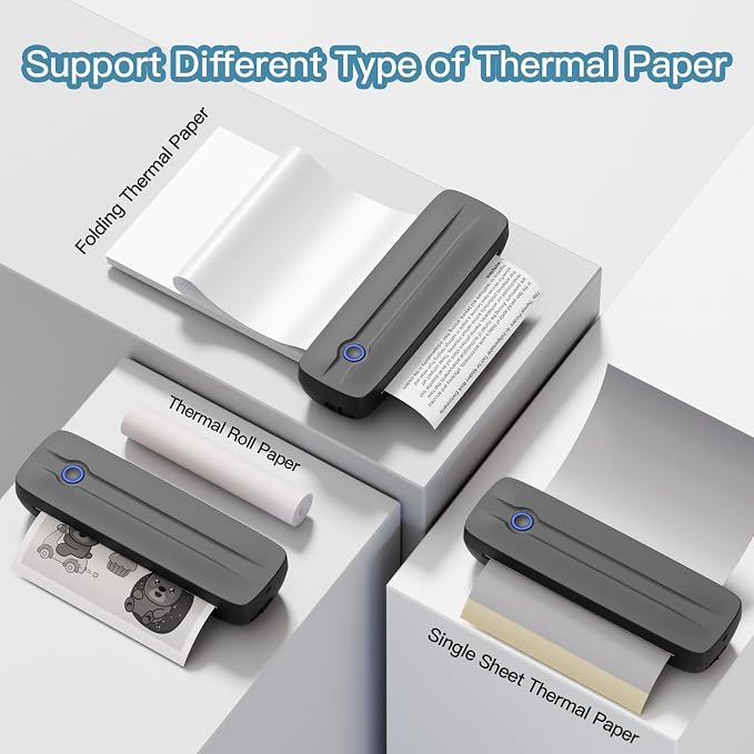 Portable Thermal Printer Wireless for Travel, Supports 8.5" X 11"US Letter/A4/A5/4in/3in/2in Thermal Paper, Bluetooth Inkless Printer Compatible with iOS, Android & Laptop for Office, School, Vehicle