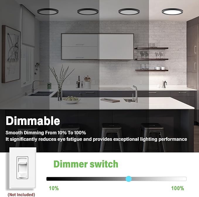 5.4" Flush Mount Dimmable LED Ceiling Light - 5000K Black, Ultra Thin Round, 14Pack for Bedroom, Bathroom, Kitchen, Hallway, Basement, Closet