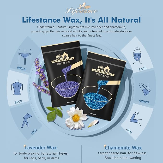 Lifestance Complete Home Waxing Kit, L1 Hard Wax Warmer for Hair Removal, Brazilian Bikini Wax Kit for Women Men, 59 Items, No-Mess Silicone Liner, Wax Heater, Hot Wax Pot for Body Leg Face Eyebrow