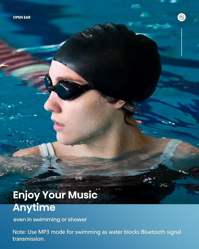 SAMVEK Swimming Headphones Underwater, IP68 Waterproof Bone Conduction Headphones for Swimming, Open Ear Bluetooth 5.4 Earbuds with MP3 Mode 32GB Memory, 8 Hours Playtime for Cycling, Running